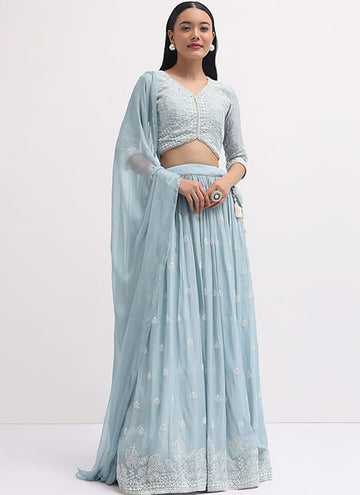 Party wear sky blue Designer lehenga with thread and sequin work